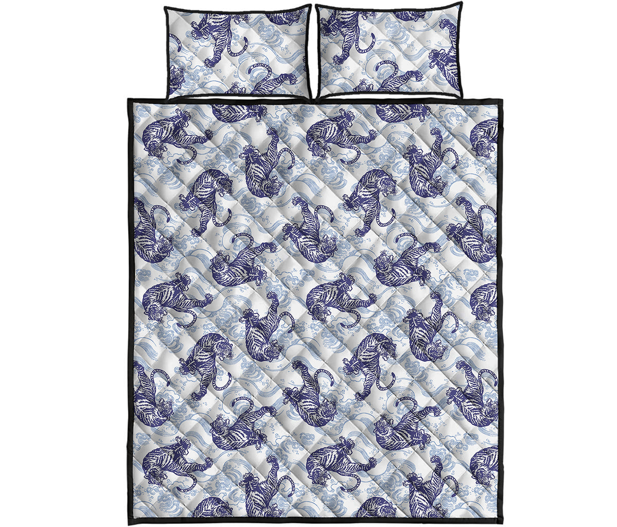 Japanese White Tiger Pattern Print Quilt Bed Set