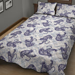 Japanese White Tiger Pattern Print Quilt Bed Set