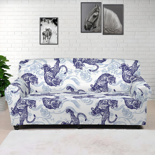 Japanese White Tiger Pattern Print Sofa Cover
