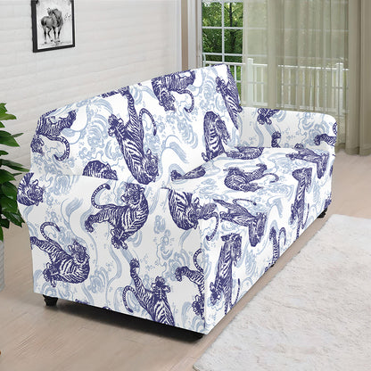 Japanese White Tiger Pattern Print Sofa Cover