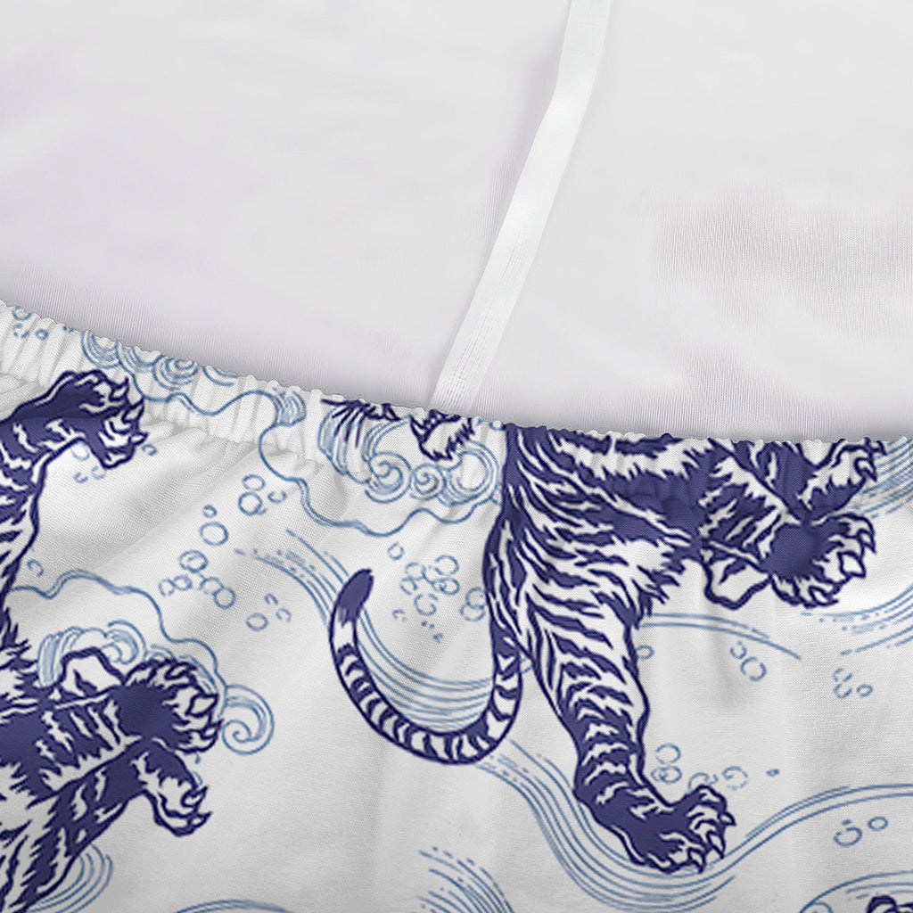 Japanese White Tiger Pattern Print Sofa Cover