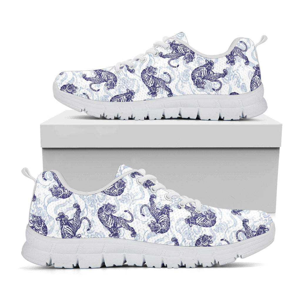 Japanese White Tiger Pattern Print White Sneakers