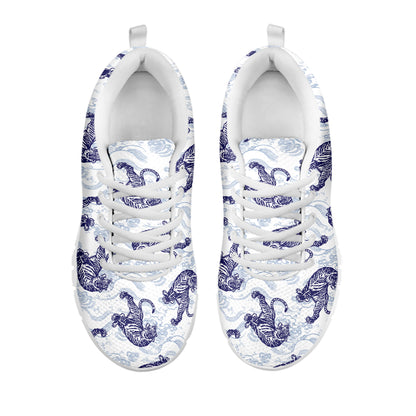 Japanese White Tiger Pattern Print White Sneakers