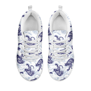 Japanese White Tiger Pattern Print White Sneakers