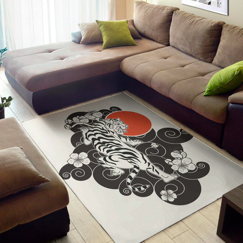 Japanese White Tiger Tattoo Print Area Rug