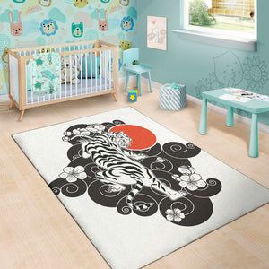 Japanese White Tiger Tattoo Print Area Rug