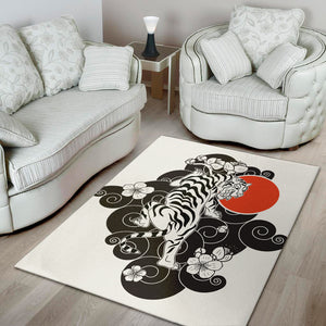 Japanese White Tiger Tattoo Print Area Rug
