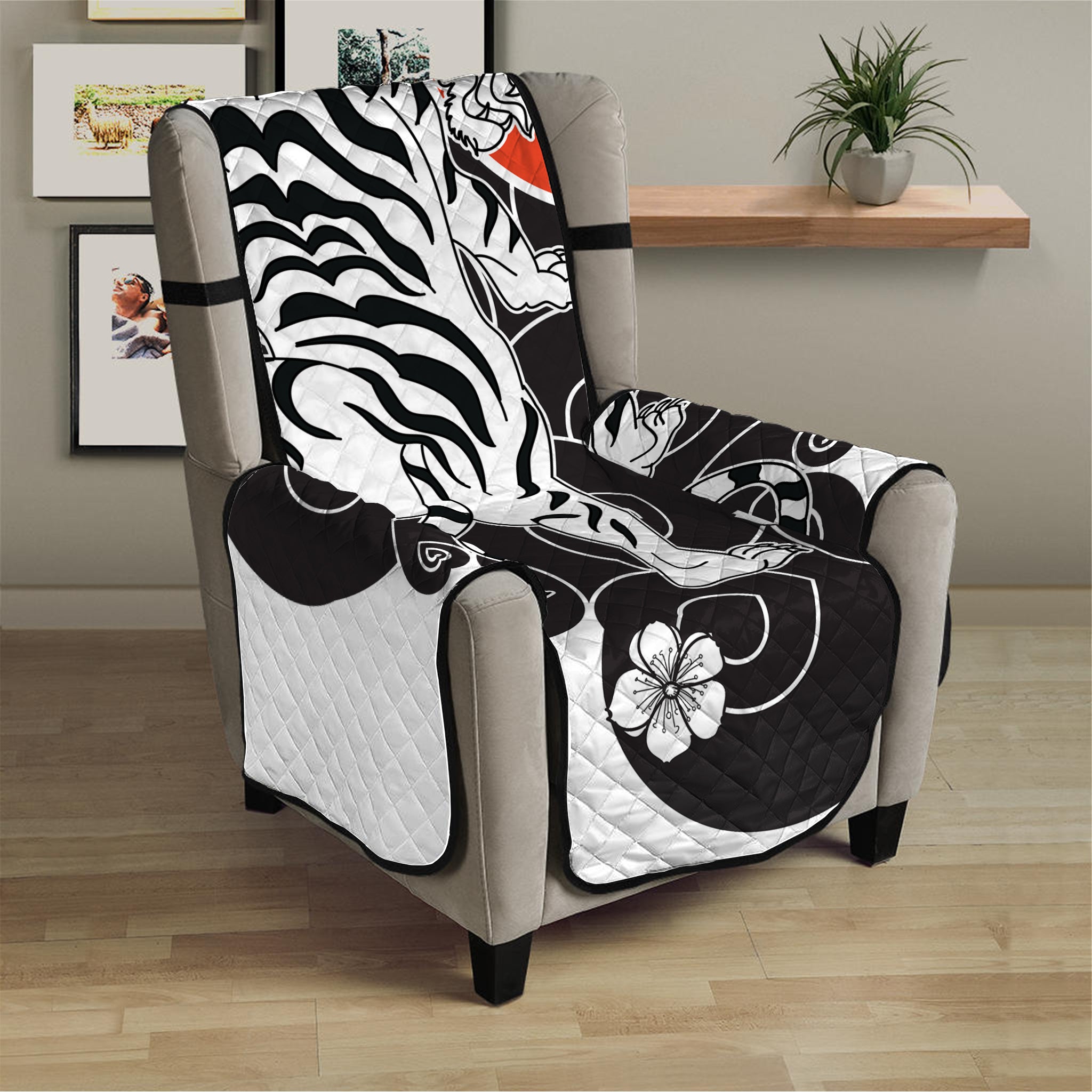 Japanese White Tiger Tattoo Print Armchair Protector