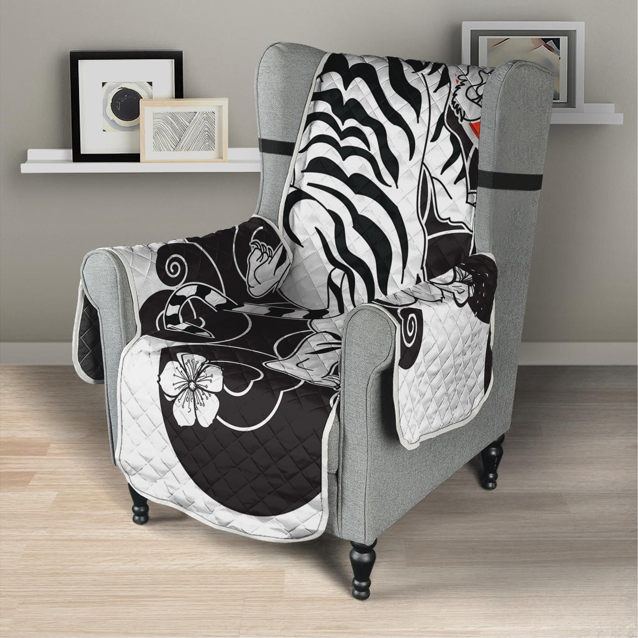 Japanese White Tiger Tattoo Print Armchair Protector