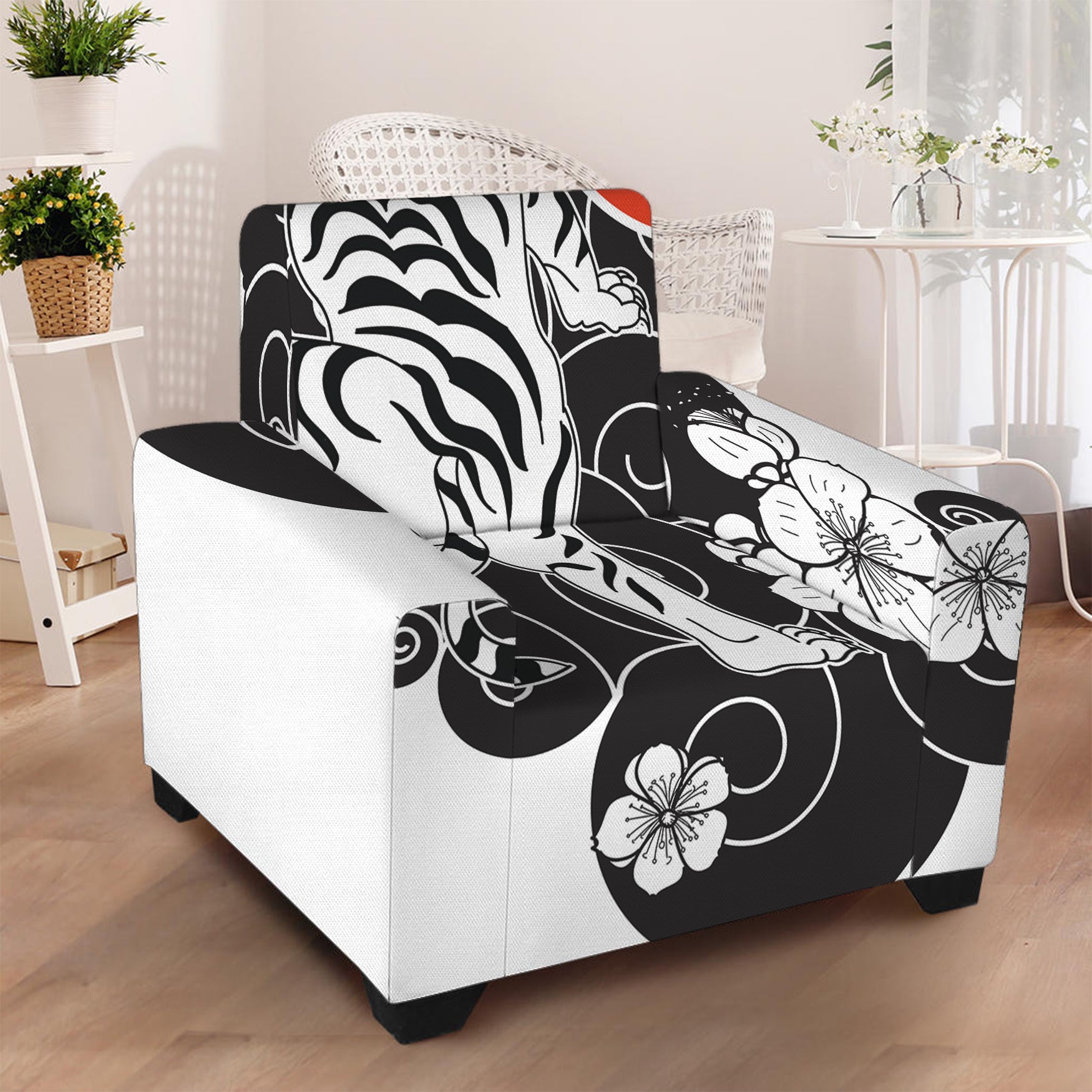 Japanese White Tiger Tattoo Print Armchair Slipcover