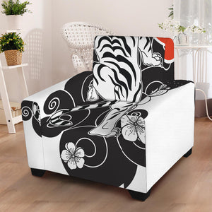 Japanese White Tiger Tattoo Print Armchair Slipcover