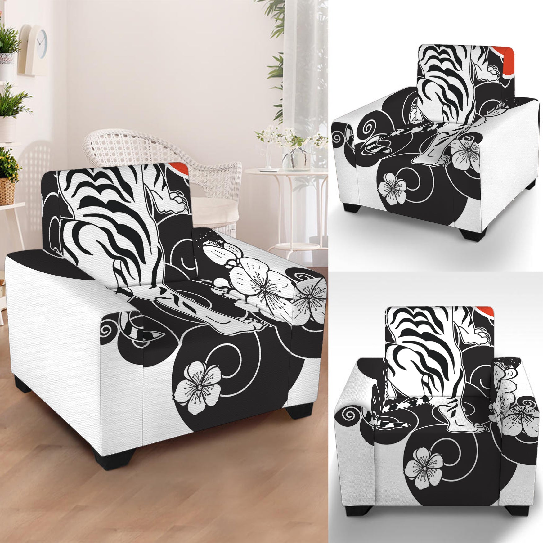 Japanese White Tiger Tattoo Print Armchair Slipcover