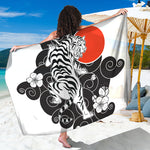 Japanese White Tiger Tattoo Print Beach Sarong Wrap