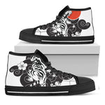 Japanese White Tiger Tattoo Print Black High Top Shoes