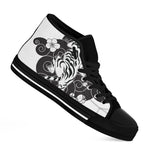 Japanese White Tiger Tattoo Print Black High Top Shoes