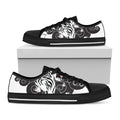Japanese White Tiger Tattoo Print Black Low Top Sneakers