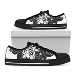 Japanese White Tiger Tattoo Print Black Low Top Shoes 