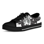 Japanese White Tiger Tattoo Print Black Low Top Shoes 