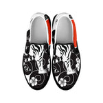 Japanese White Tiger Tattoo Print Black Slip On Shoes