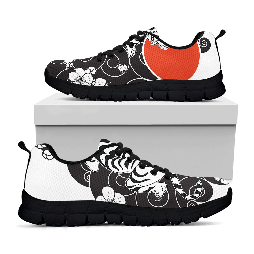 Japanese White Tiger Tattoo Print Black Sneakers