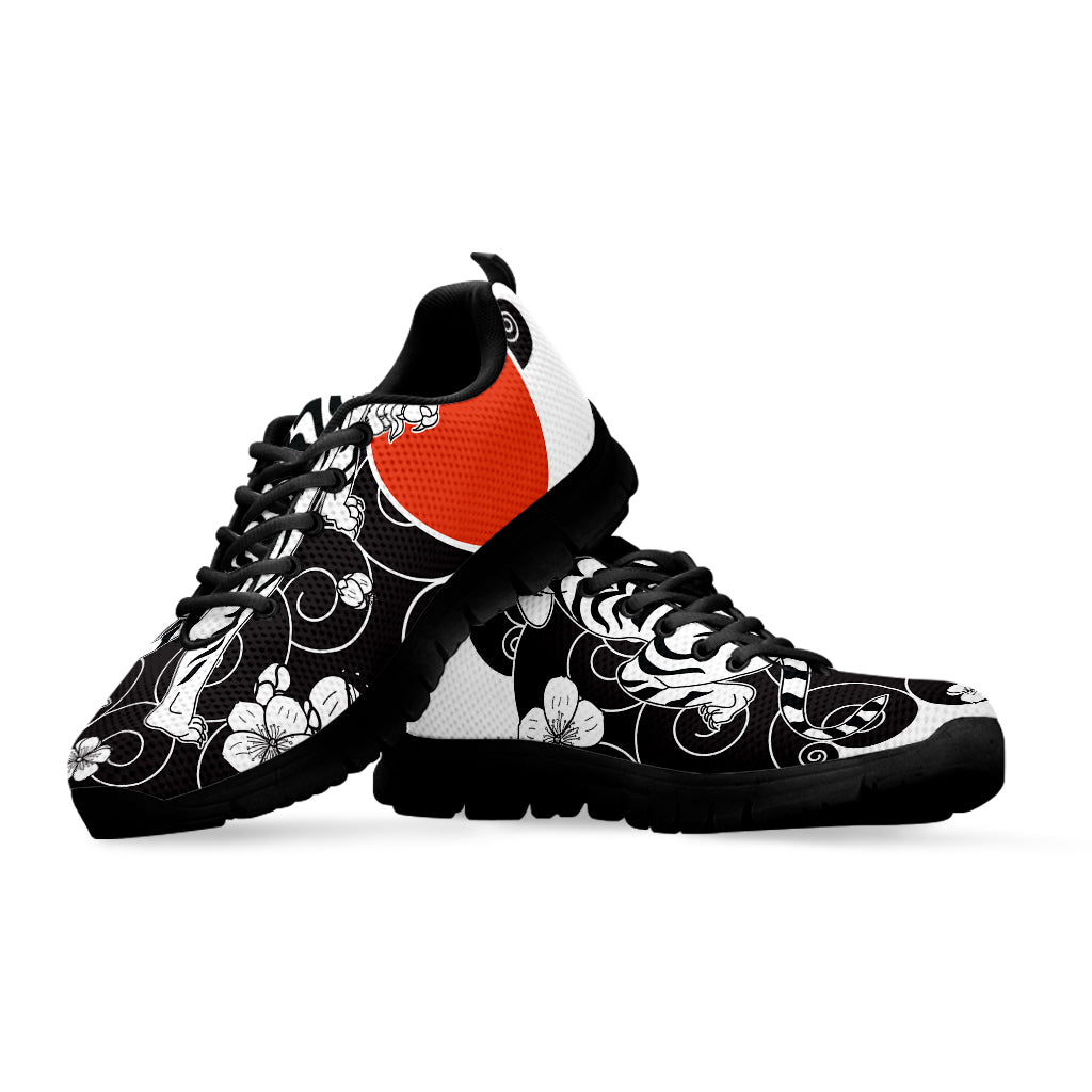 Japanese White Tiger Tattoo Print Black Sneakers