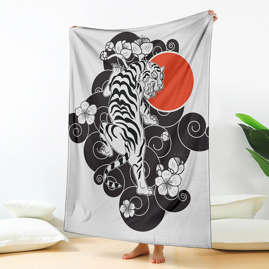 Japanese White Tiger Tattoo Print Blanket