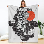 Japanese White Tiger Tattoo Print Blanket