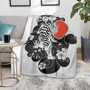 Japanese White Tiger Tattoo Print Blanket