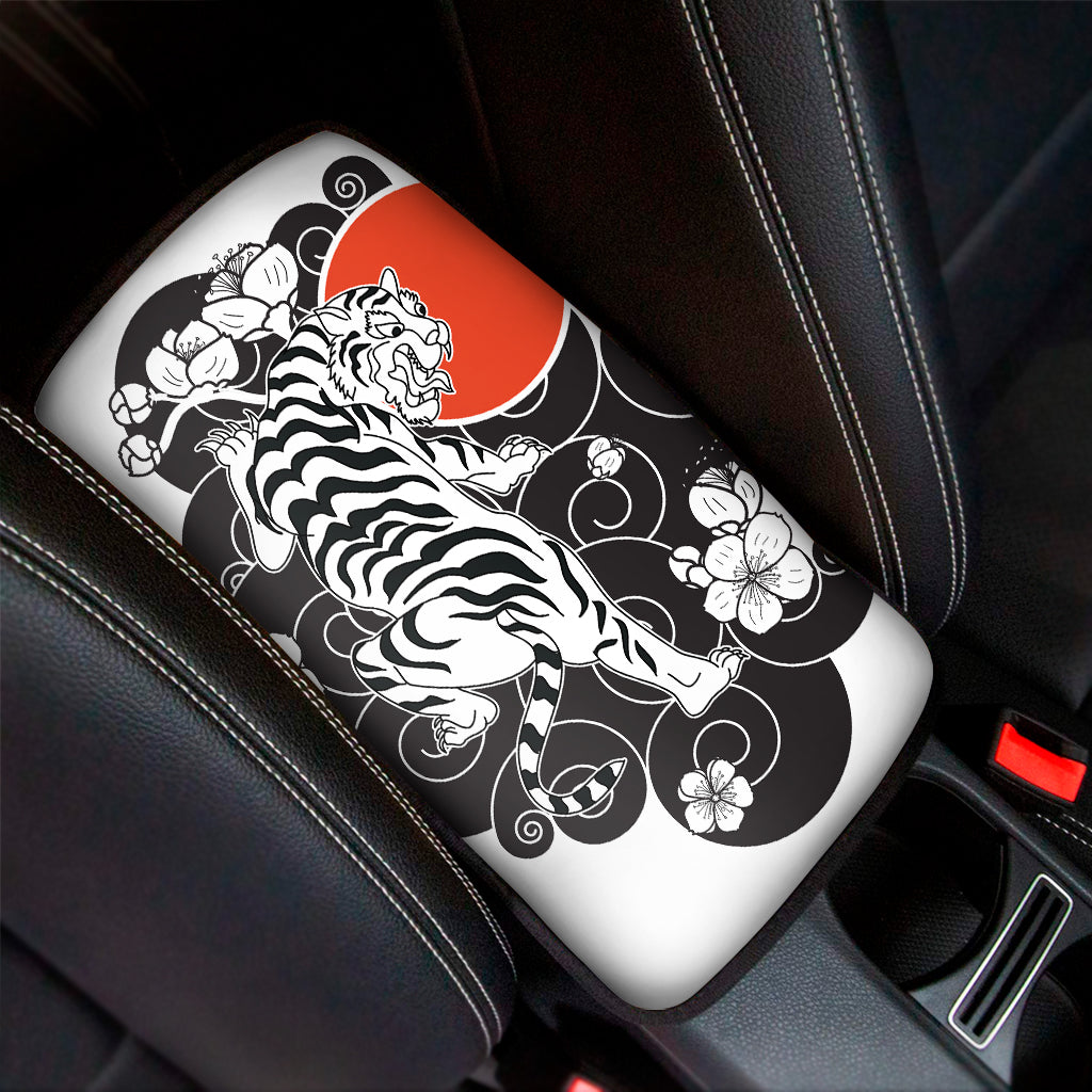 Japanese White Tiger Tattoo Print Car Center Console Cover