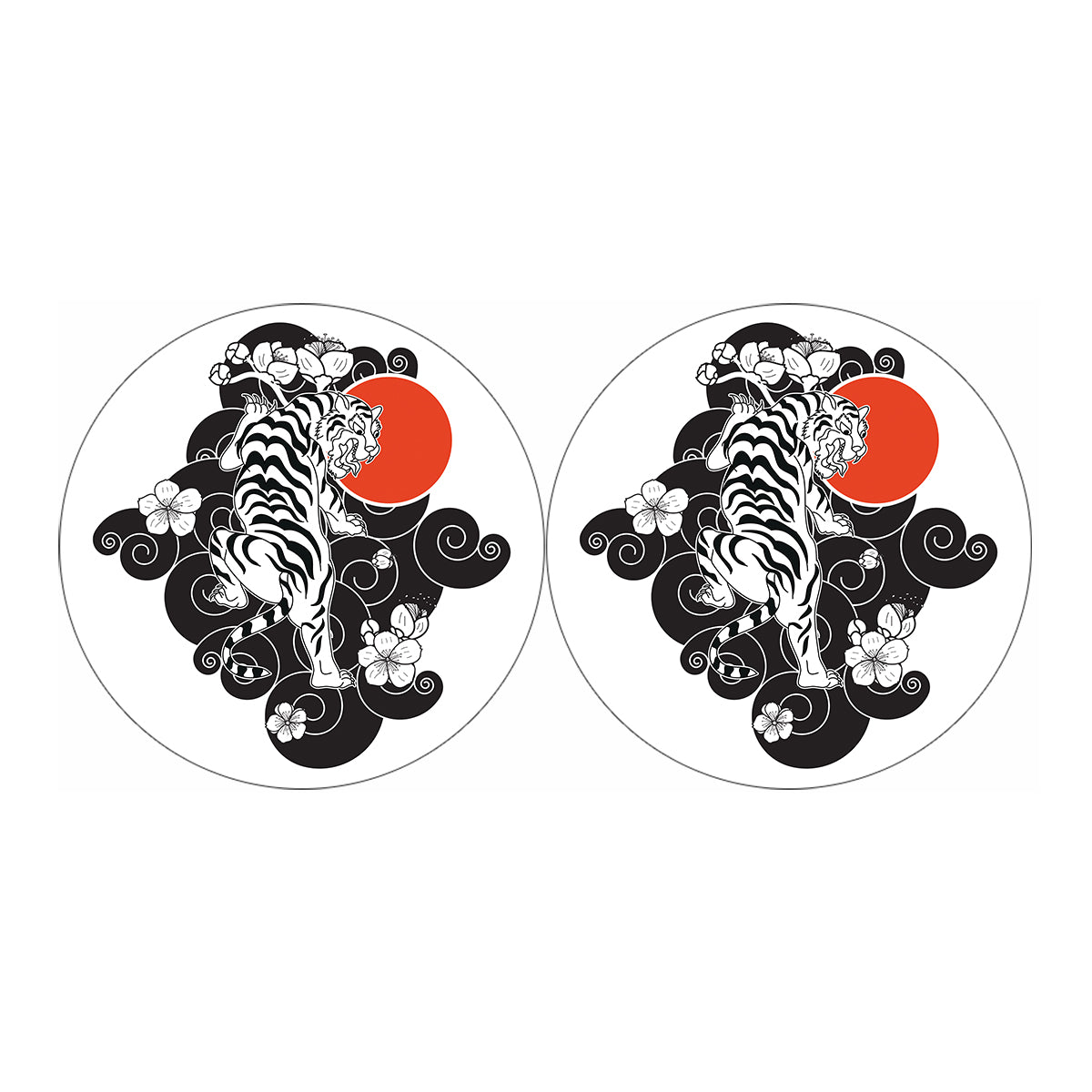 Japanese White Tiger Tattoo Print Car Coasters