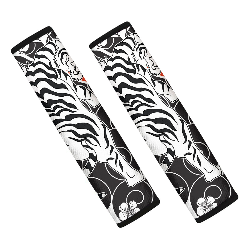 Japanese White Tiger Tattoo Print Car Seat Belt Covers