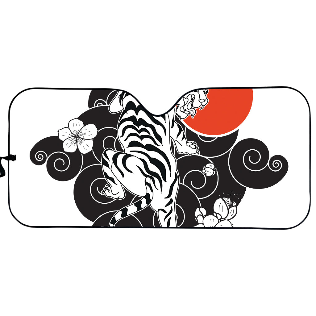 Japanese White Tiger Tattoo Print Car Sun Shade