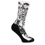 Japanese White Tiger Tattoo Print Crew Socks