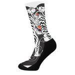 Japanese White Tiger Tattoo Print Crew Socks