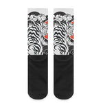 Japanese White Tiger Tattoo Print Crew Socks