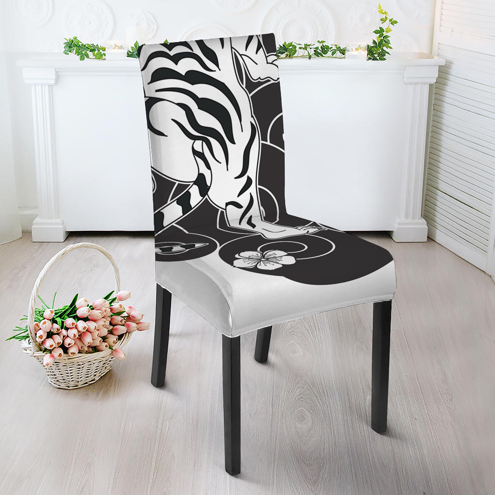 Japanese White Tiger Tattoo Print Dining Chair Slipcover