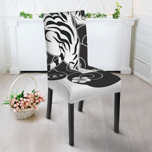 Japanese White Tiger Tattoo Print Dining Chair Slipcover