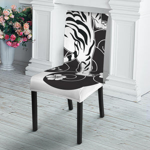 Japanese White Tiger Tattoo Print Dining Chair Slipcover