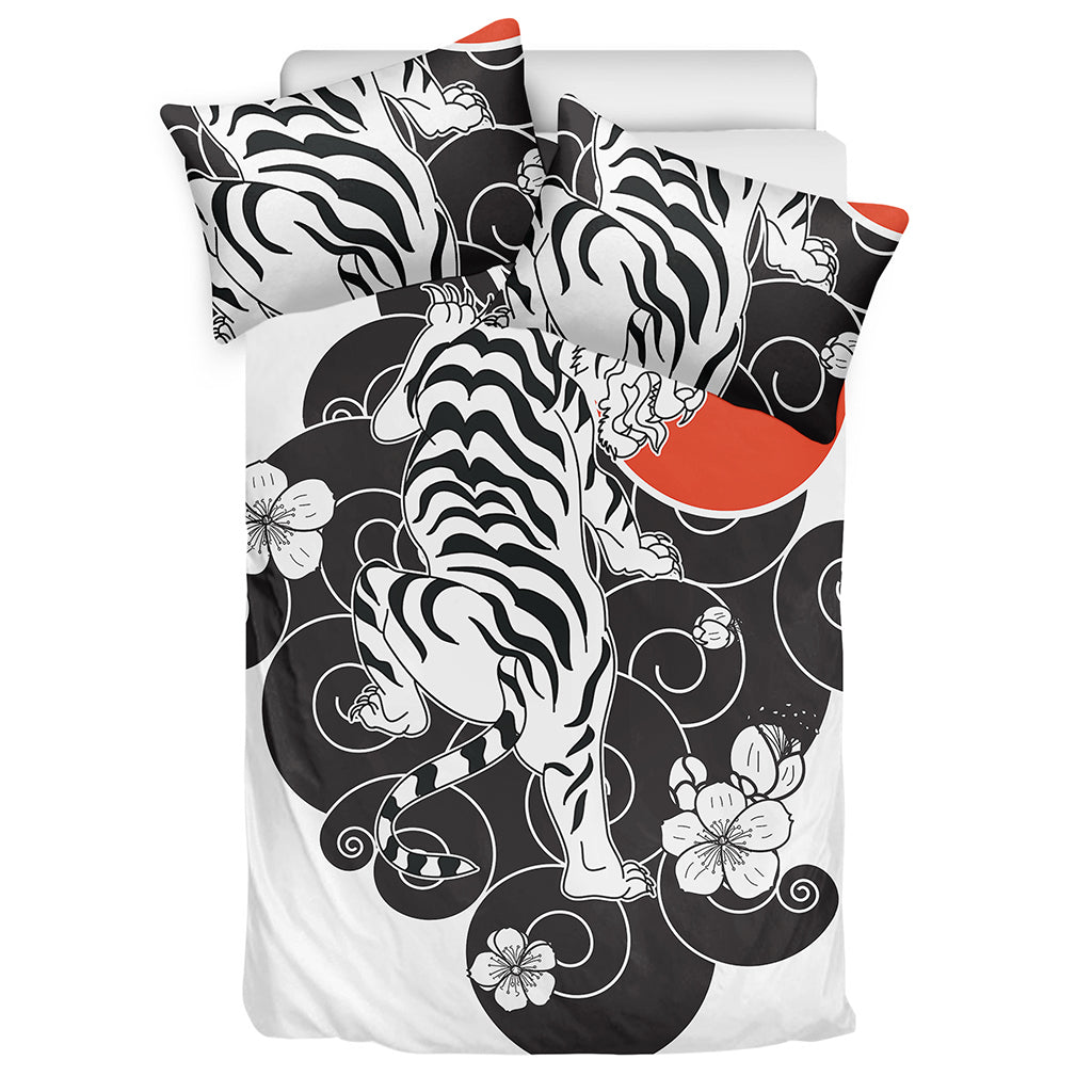 Japanese White Tiger Tattoo Print Duvet Cover Bedding Set