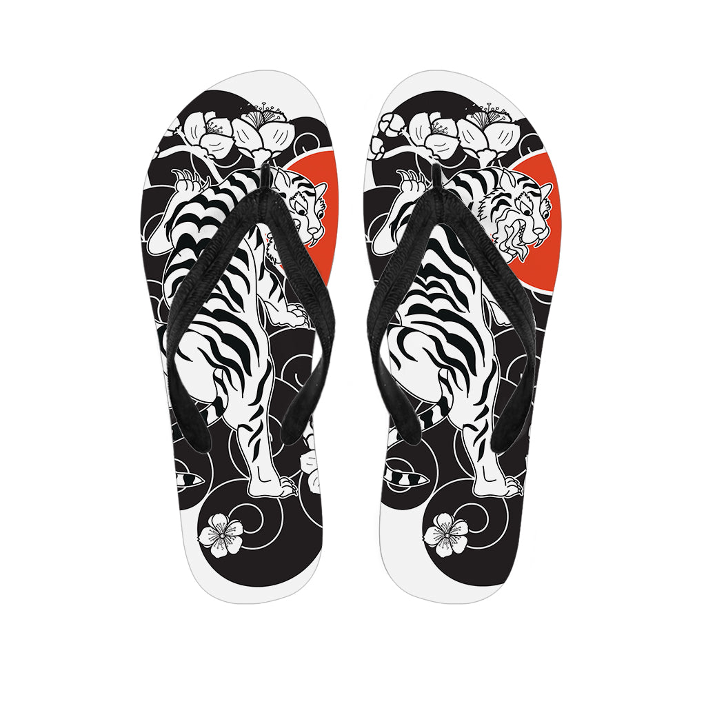 Japanese White Tiger Tattoo Print Flip Flops