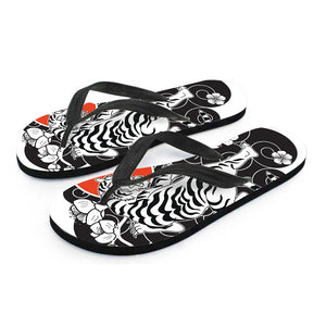 Japanese White Tiger Tattoo Print Flip Flops