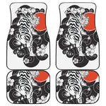 Japanese White Tiger Tattoo Print Front and Back Car Floor Mats