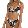 Japanese White Tiger Tattoo Print Front Bow Tie Bikini