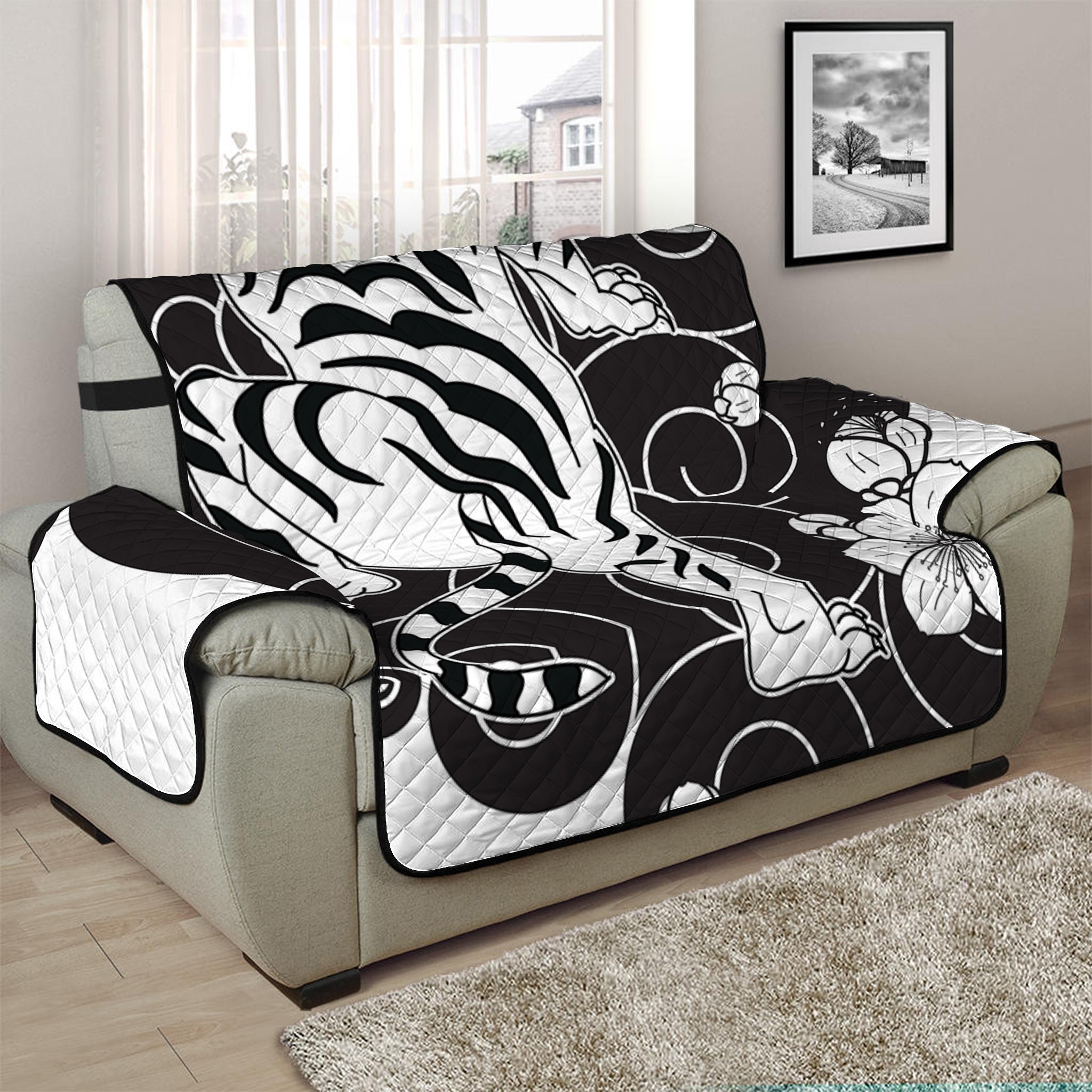 Japanese White Tiger Tattoo Print Half Sofa Protector