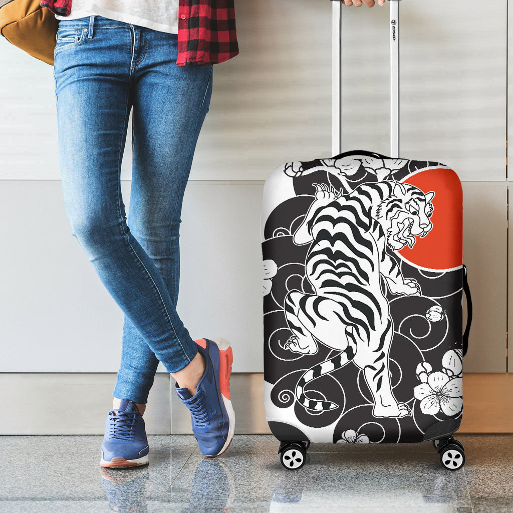 Japanese White Tiger Tattoo Print Luggage Cover