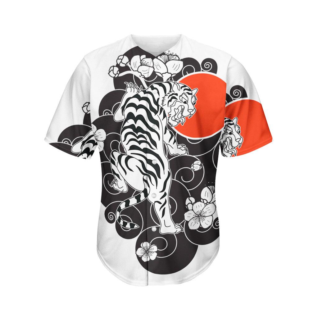 Japanese White Tiger Tattoo Print Men's Baseball Jersey
