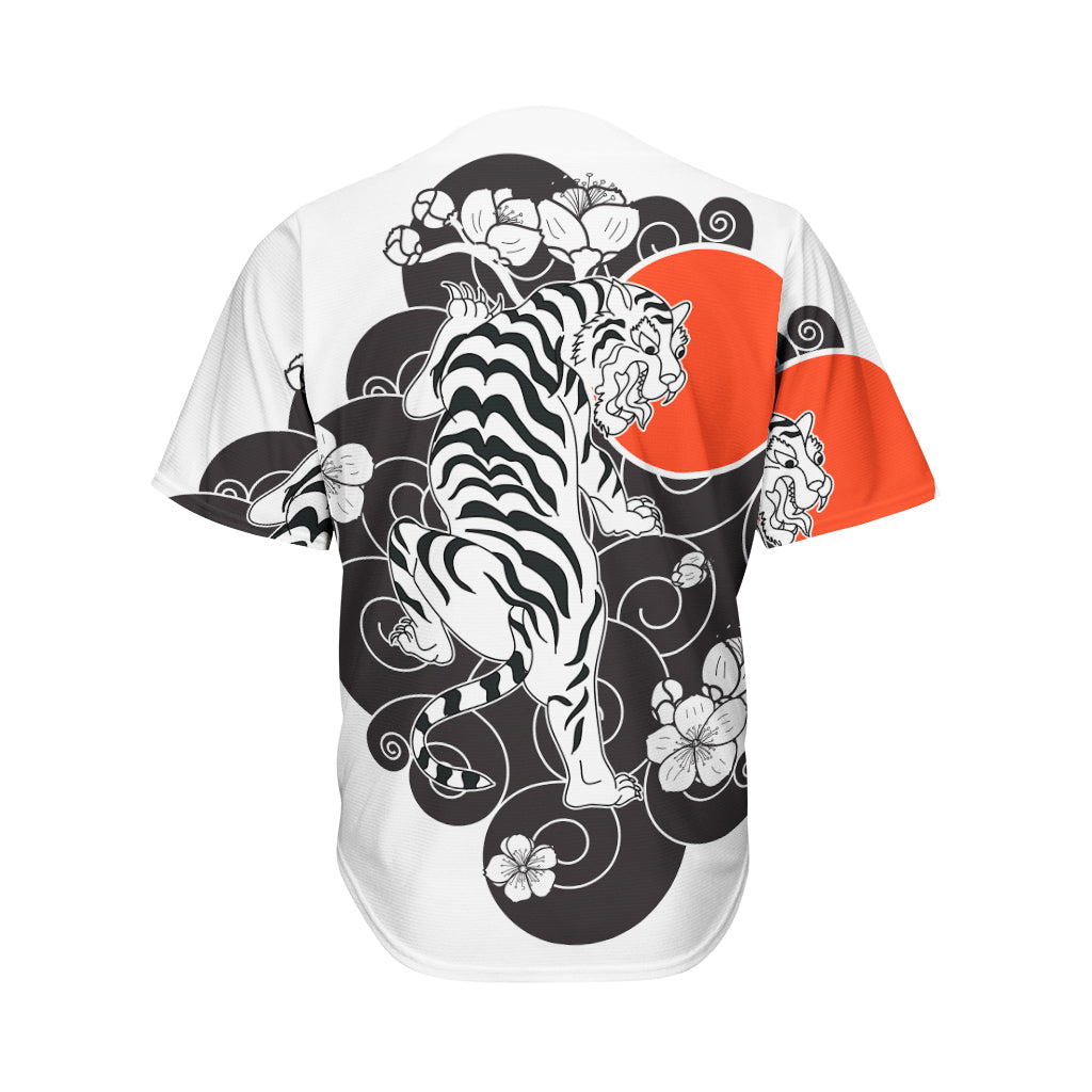 Japanese White Tiger Tattoo Print Men's Baseball Jersey