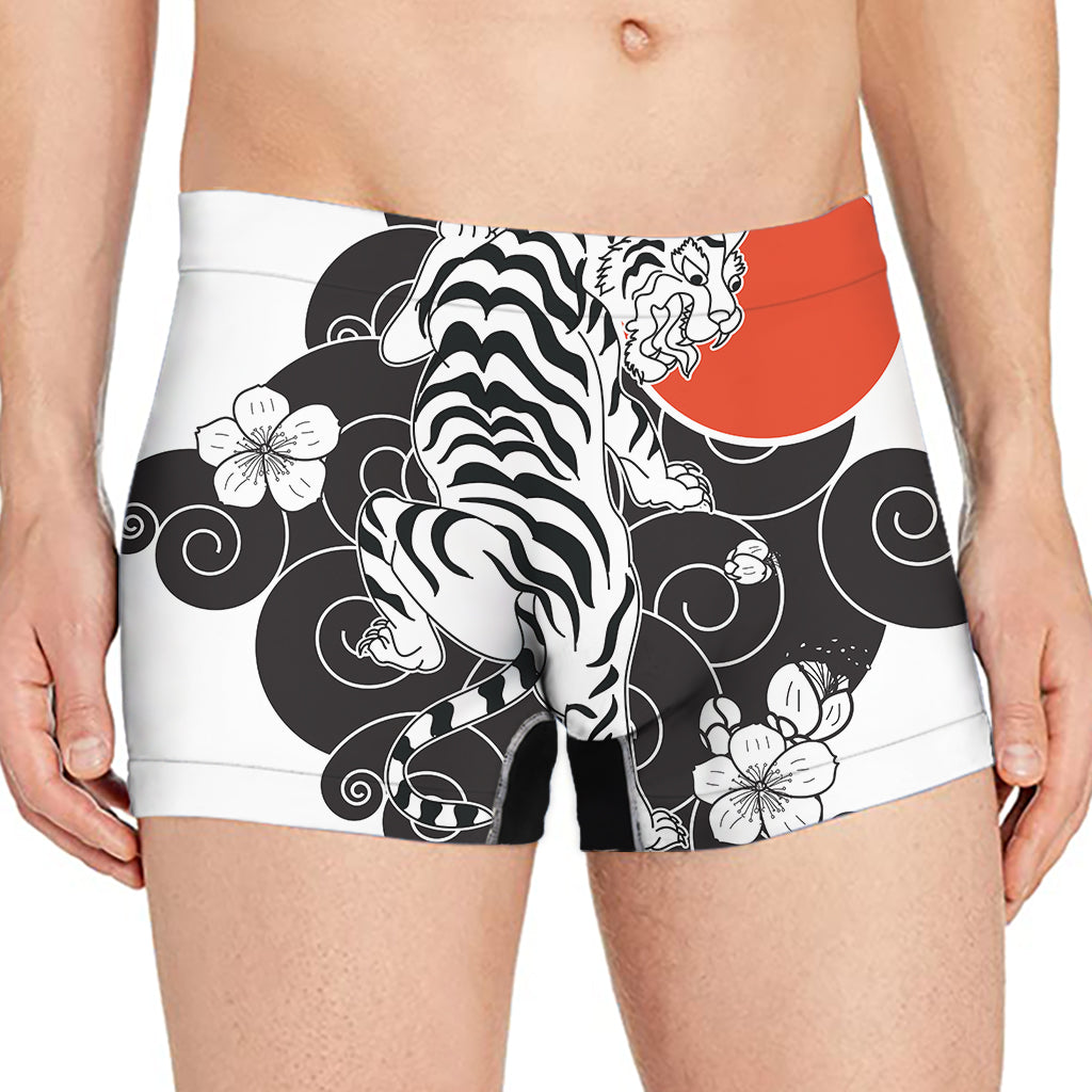 Japanese White Tiger Tattoo Print Men's Boxer Briefs