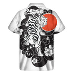 Japanese White Tiger Tattoo Print Men's Short Sleeve Shirt