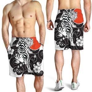 Japanese White Tiger Tattoo Print Men's Shorts